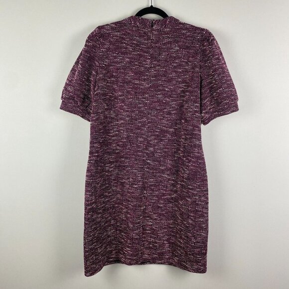 Ann Taylor Tweed Puff Sleeve Dress Size 14P Purple Short Sleeve - Picture 6 of 10